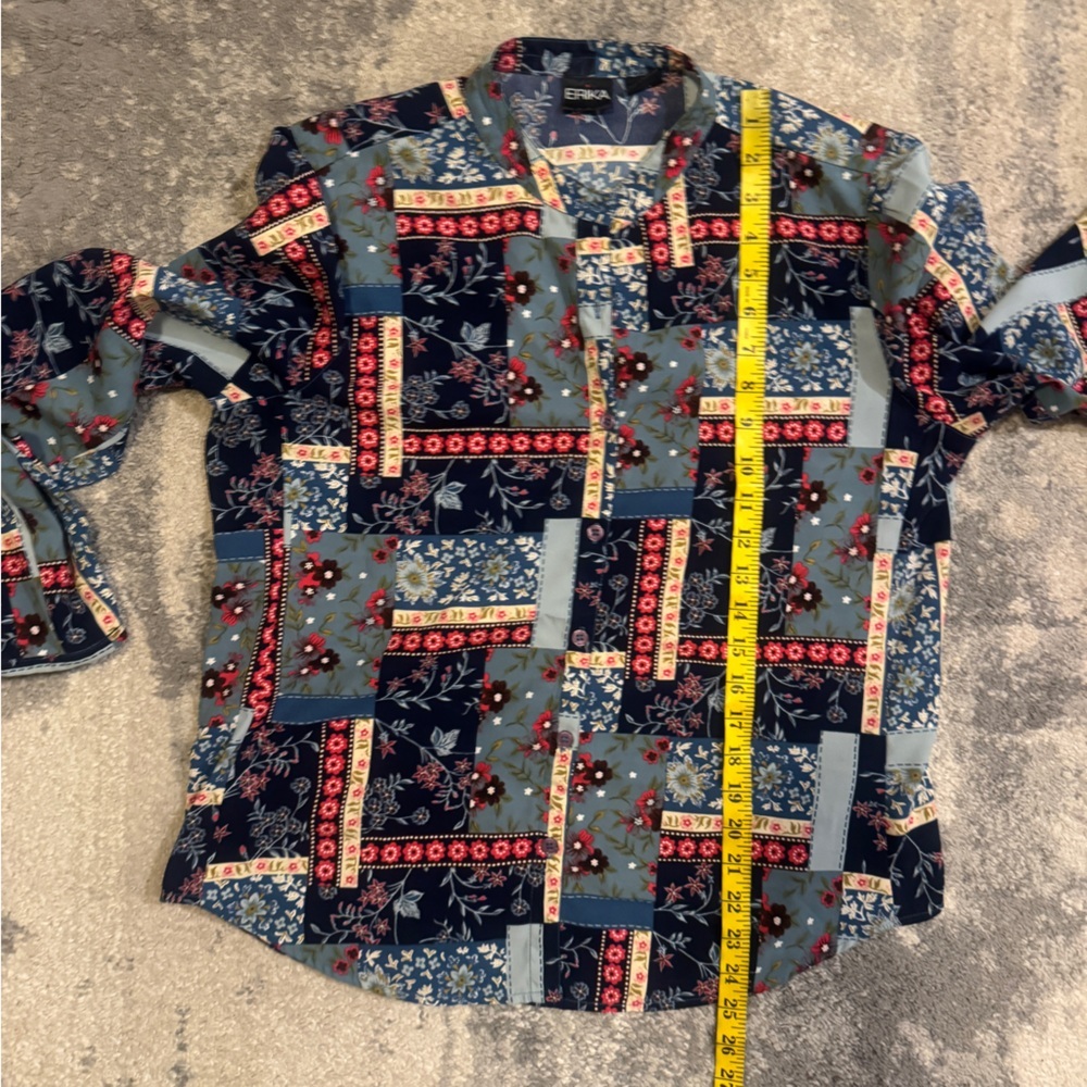 Erika Women’s Patchwork Floral Shirt - Blue, Red, and White - Picture 5 of 5